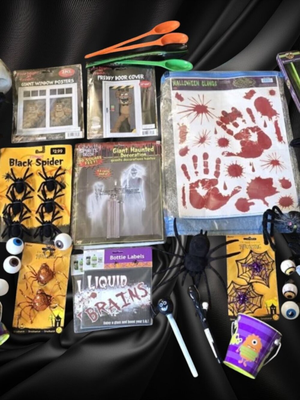 Halloween Decor Lot Spiders Eyeballs Ghosts Decals Candles Door Decor